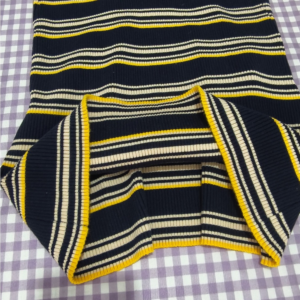 Miu Miu Navy, Yellow & Cream Striped Knit Pencil Skirt - Picture 4 of 13